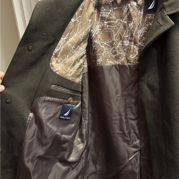 Nautica Mens Dress Pea Coat Dark Olive Green  size 44R NWT - Picture 6 of 11
